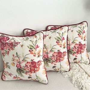 Custom Floral Print Decorative Throw Pillow Bundle (3) 18”x18”